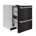 ZLINE Autograph Edition 24 in. Touchstone 168 Can Outdoor-Rated Dual Refrigerator Drawer with Black Stainless Steel Doors and Champagne Bronze Handles (RDSOZ-BS-24-CB) view 4