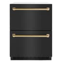 ZLINE Autograph Edition 24 in. Touchstone 168 Can Outdoor-Rated Dual Refrigerator Drawer with Black Stainless Steel Doors and Polished Gold Handles (RDSOZ-BS-24-G) view 1