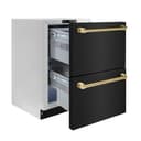 ZLINE Autograph Edition 24 in. Touchstone 168 Can Outdoor-Rated Dual Refrigerator Drawer with Black Stainless Steel Doors and Polished Gold Handles (RDSOZ-BS-24-G) view 4