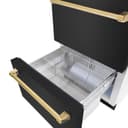 ZLINE Autograph Edition 24 in. Touchstone 168 Can Outdoor-Rated Dual Refrigerator Drawer with Black Stainless Steel Doors and Polished Gold Handles (RDSOZ-BS-24-G) view 5