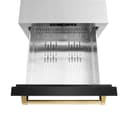 ZLINE Autograph Edition 24 in. Touchstone 168 Can Outdoor-Rated Dual Refrigerator Drawer with Black Stainless Steel Doors and Polished Gold Handles (RDSOZ-BS-24-G) view 6