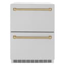 ZLINE Autograph Edition 24 in. Touchstone 168 Can Outdoor-Rated Dual Refrigerator Drawer with DuraSnow® Stainless Steel Doors and Champagne Bronze Handles (RDSOZ-SN-24-CB) view 1