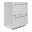 ZLINE Autograph Edition 24 in. Touchstone 168 Can Outdoor-Rated Dual Refrigerator Drawer with DuraSnow® Stainless Steel Doors and Champagne Bronze Handles (RDSOZ-SN-24-CB) view 2