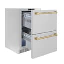 ZLINE Autograph Edition 24 in. Touchstone 168 Can Outdoor-Rated Dual Refrigerator Drawer with DuraSnow® Stainless Steel Doors and Champagne Bronze Handles (RDSOZ-SN-24-CB) view 3