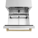 ZLINE Autograph Edition 24 in. Touchstone 168 Can Outdoor-Rated Dual Refrigerator Drawer with DuraSnow® Stainless Steel Doors and Champagne Bronze Handles (RDSOZ-SN-24-CB) view 4