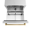 ZLINE Autograph Edition 24 in. Touchstone 168 Can Outdoor-Rated Dual Refrigerator Drawer with DuraSnow® Stainless Steel Doors and Polished Gold Handles (RDSOZ-SN-24-G) view 4
