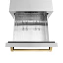 ZLINE Autograph Edition 24 in. Touchstone 168 Can Outdoor-Rated Dual Refrigerator Drawer with DuraSnow® Stainless Steel Doors and Polished Gold Handles (RDSOZ-SN-24-G) view 5