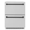 ZLINE Autograph Edition 24 in. Touchstone 168 Can Outdoor-Rated Dual Refrigerator Drawer with DuraSnow® Stainless Steel Doors and Matte Black Handles (RDSOZ-SN-24-MB) view 1