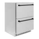 ZLINE Autograph Edition 24 in. Touchstone 168 Can Outdoor-Rated Dual Refrigerator Drawer with DuraSnow® Stainless Steel Doors and Matte Black Handles (RDSOZ-SN-24-MB) view 2