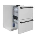 ZLINE Autograph Edition 24 in. Touchstone 168 Can Outdoor-Rated Dual Refrigerator Drawer with DuraSnow® Stainless Steel Doors and Matte Black Handles (RDSOZ-SN-24-MB) view 3
