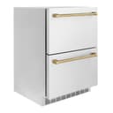 ZLINE Autograph Edition 24 in. Touchstone 168 Can Outdoor-Rated Dual Refrigerator Drawer with Stainless Steel Doors and Champagne Bronze Handles (RDSOZ-ST-24-CB) view 3