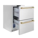 ZLINE Autograph Edition 24 in. Touchstone 168 Can Outdoor-Rated Dual Refrigerator Drawer with Stainless Steel Doors and Champagne Bronze Handles (RDSOZ-ST-24-CB) view 4