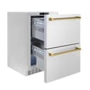 ZLINE Autograph Edition 24 in. Touchstone 168 Can Outdoor-Rated Dual Refrigerator Drawer with Stainless Steel Doors and Polished Gold Handles (RDSOZ-ST-24-G) view 4