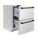 ZLINE Autograph Edition 24 in. Touchstone 168 Can Outdoor-Rated Dual Refrigerator Drawer with Stainless Steel Doors and Matte Black Handles (RDSOZ-ST-24-MB) view 4