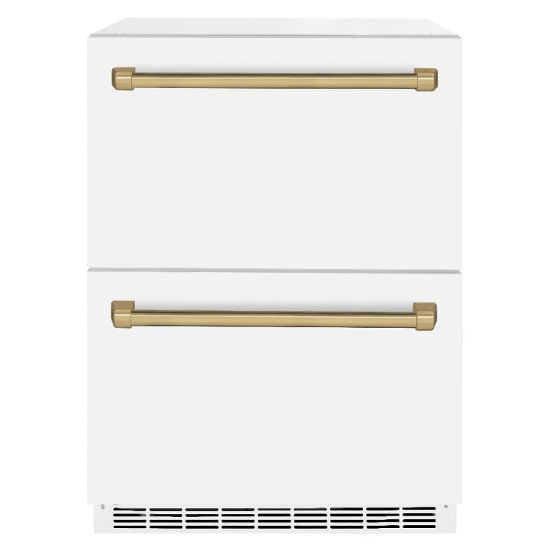Autograph Edition 24 in. Touchstone 168 Can Outdoor-Rated Dual Refrigerator Drawer with White Matte Doors and Champagne Bronze Handles