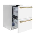 Autograph Edition 24 in. Touchstone 168 Can Outdoor-Rated Dual Refrigerator Drawer with White Matte Doors and Champagne Bronze Handles view 4