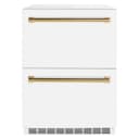 Autograph Edition 24 in. Touchstone 168 Can Outdoor-Rated Dual Refrigerator Drawer with White Matte Doors and Polished Gold Handles view 1