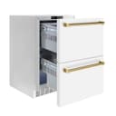 Autograph Edition 24 in. Touchstone 168 Can Outdoor-Rated Dual Refrigerator Drawer with White Matte Doors and Polished Gold Handles view 4