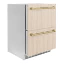 ZLINE Autograph Edition 24 in. Touchstone 168 Can Outdoor-Rated Dual Refrigerator Drawer with Panel-Ready Doors and Champagne Bronze Handles (RDSPOZ-24-CB) view 4