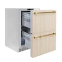 ZLINE Autograph Edition 24 in. Touchstone 168 Can Outdoor-Rated Dual Refrigerator Drawer with Panel-Ready Doors and Polished Gold Handles (RDSPOZ-24-G) view 5