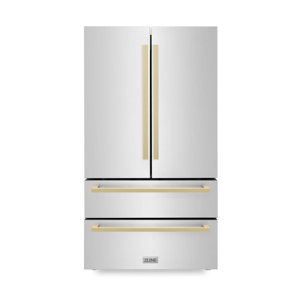 36"Autograph Edition 22.5 cu. ft 4-Door French Door Refrigerator with Ice Maker in Stainless Steel with Champagne Bronze Square Handles