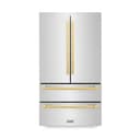 36in. Autograph Edition 22.5 cu. ft 4-Door French Door Refrigerator with Ice Maker in Stainless Steel with Polished Gold Square Handles view 1