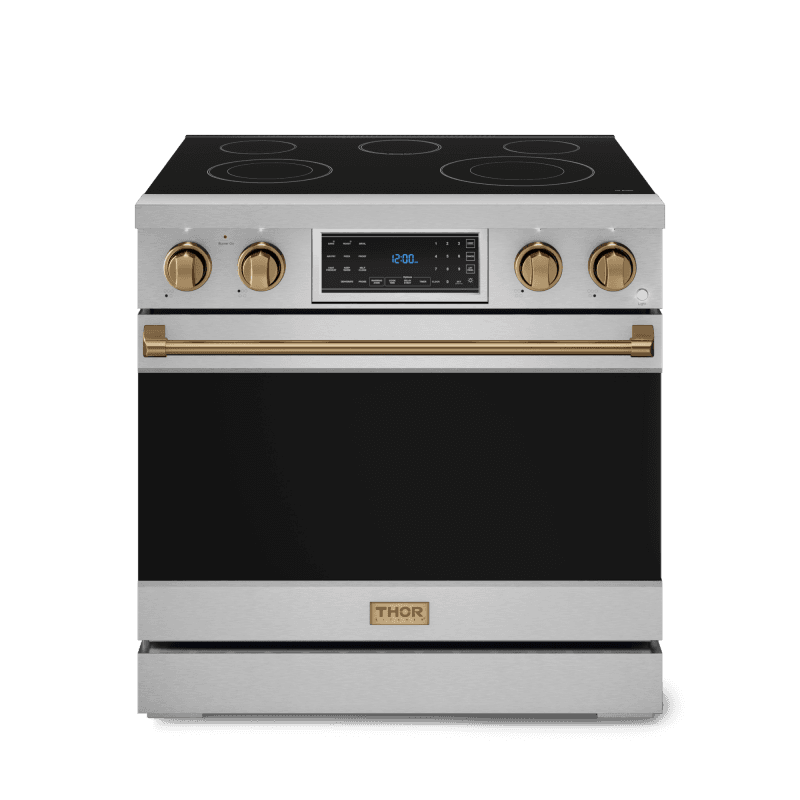 Thor Kitchen 36 Inch Professional Electric Range With Tilt Panel Touch Control In Stainless Steel/bronze Gordon Ramsay Series