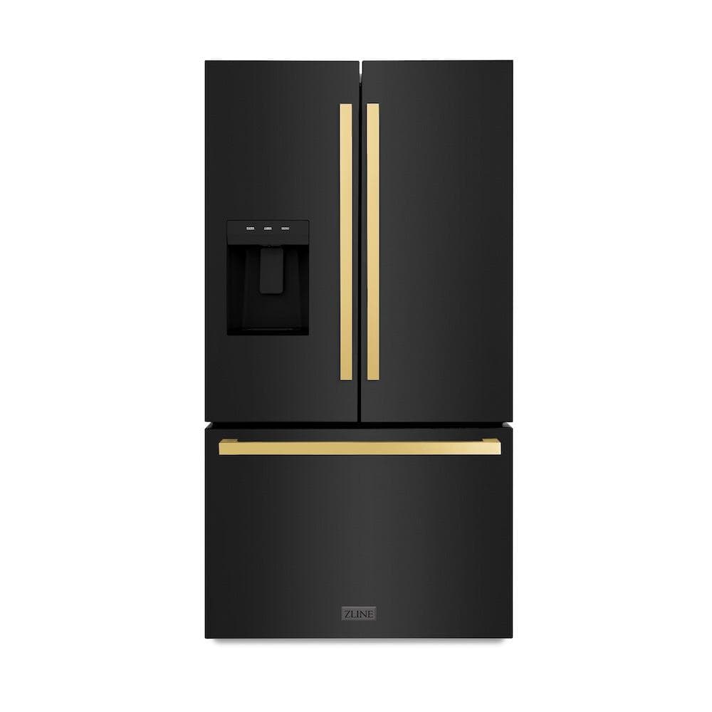 AutographEdition 36 in. 28.9 cu. ft. Standard-Depth French Door External Water Dispenser Refrigerator with Dual Ice Maker in Black Stainless Steel and Polished Gold Square Handles