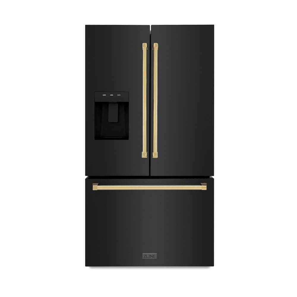 AutographEdition 36 in. 28.9 cu. ft. Standard-Depth French Door External Water Dispenser Refrigerator with Dual Ice Maker in Black Stainless Steel and Polished Gold Handles
