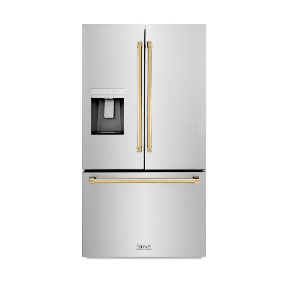AutographEdition 36 in. 28.9 cu. ft. Standard-Depth French Door External Water Dispenser Refrigerator with Dual Ice Maker in Fingerprint Resistant Stainless Steel and Polished Gold Handles