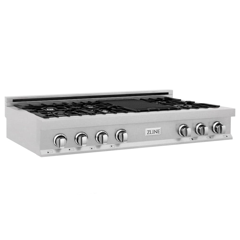 48" Porcelain Gas Stovetop with 7 Gas Burners and Griddle