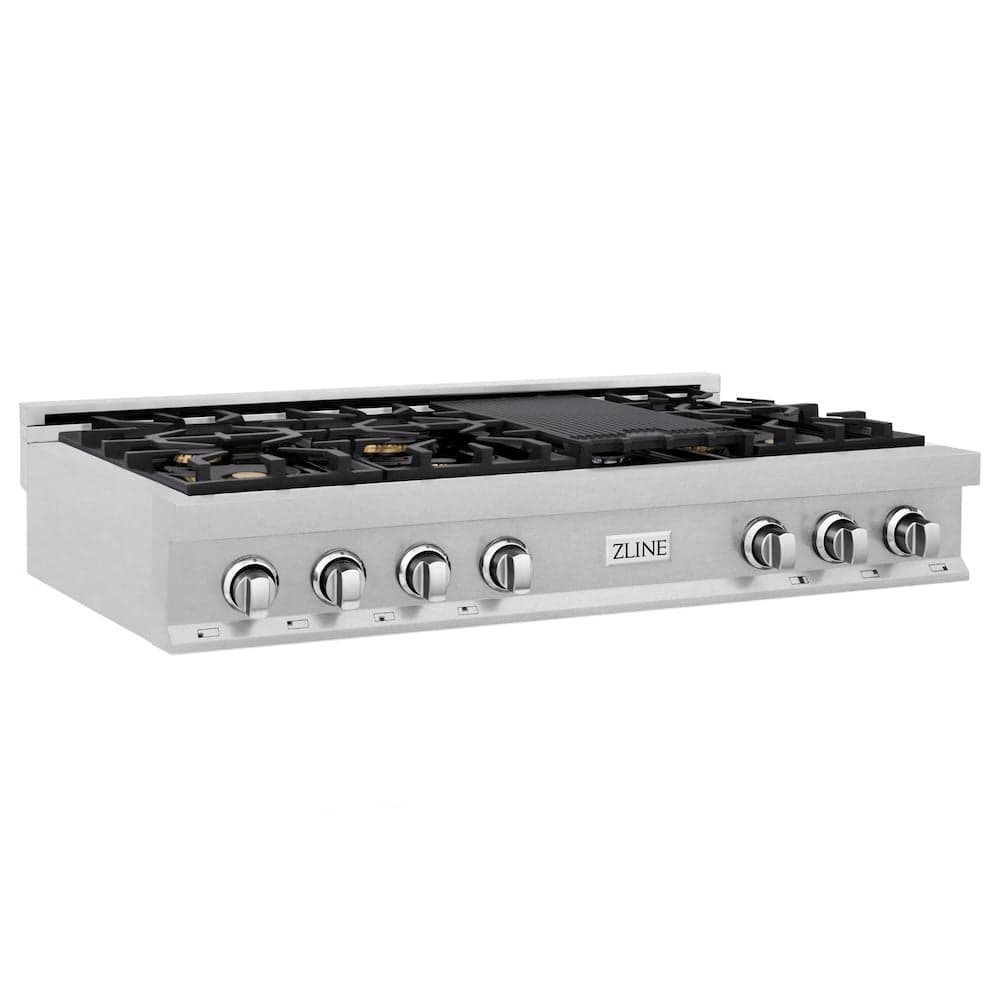 48" Porcelain Gas Stovetop with 7 Gas Brass Burners and Griddle