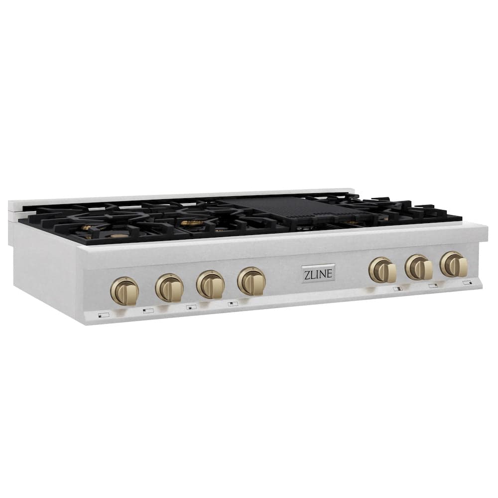 Autograph Edition 48" Porcelain Rangetop with 7 Gas Burners and Champagne Bronze Accents