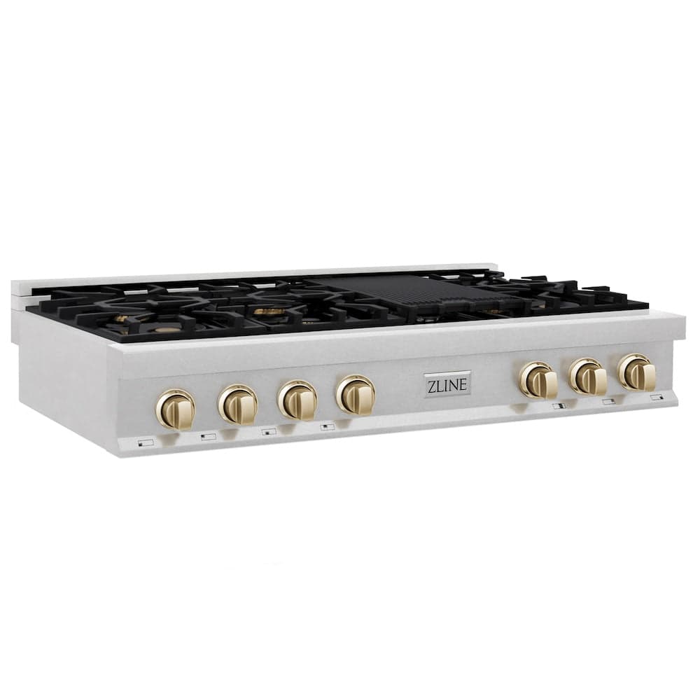 Autograph Edition 48" Porcelain Rangetop with 7 Gas Burners and Gold Accents