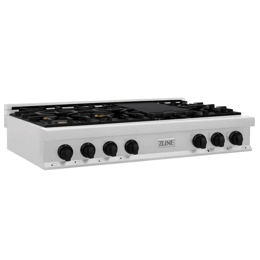 Autograph Edition 48" Porcelain Rangetop with 7 Gas Burners and Matte Black Accents