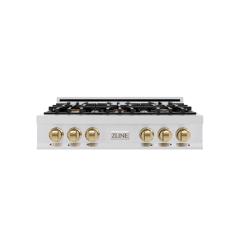 Autograph Edition 36" Porcelain Rangetop with 6 Gas Burners and Champagne Bronze Accents
