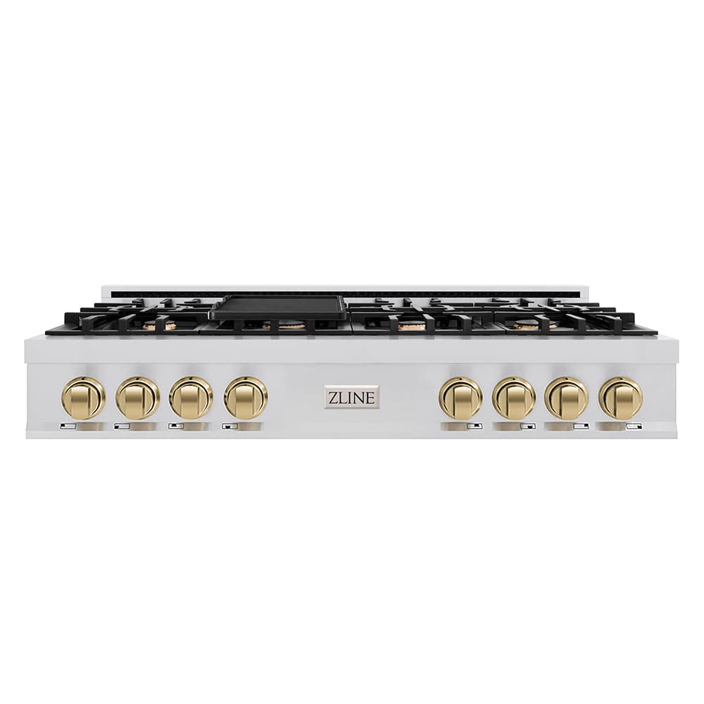 Autograph Edition 48" Porcelain Rangetop with 7 Gas Burners and Champagne Bronze Accents