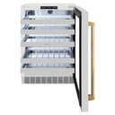 ZLINE Autograph Edition 24 in. Touchstone Dual Zone 44 Bottle Wine Cooler With DuraSnow® Stainless Steel Glass Door And Polished Gold Handle (RWDOZ-SN-24-G) view 3