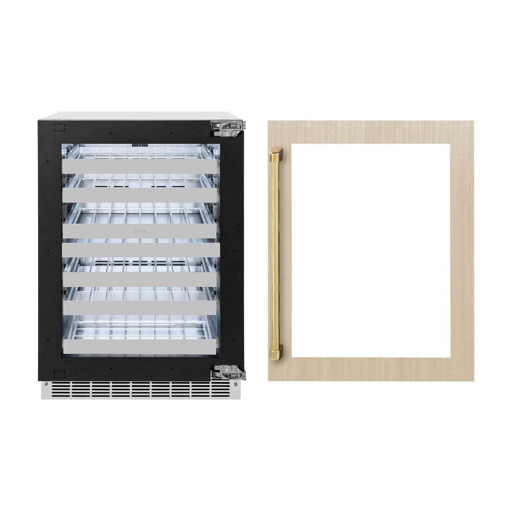 AutographEdition 24 in. Touchstone Dual Zone 44 Bottle Wine Cooler With Panel Ready Glass Door And Polished Gold Handle