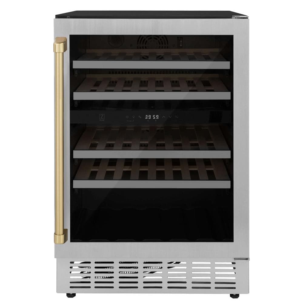 24"Monument Autograph Edition Dual Zone 44-Bottle Wine Cooler in Stainless Steel with Champagne Bronze Accents