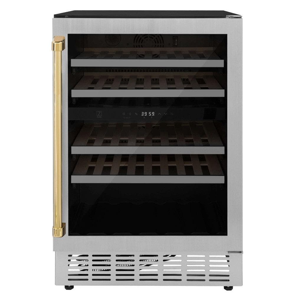 24"Monument Autograph Edition Dual Zone 44-Bottle Wine Cooler in Stainless Steel with Polished Gold Accents