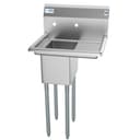 23 in. One Compartment Stainless Steel Commercial Sink with Drainboard, Bowl Size 10"x 14"x 10 view 2