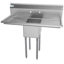 44 in. One Compartment Stainless Steel Commercial Sink with 2 Drainboards, Bowl Size 12"x 16"x 10 view 2