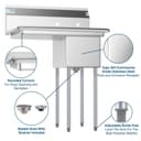 31 in. One Compartment Stainless Steel Commercial Sink with Drainboard, Bowl Size 12"x 16"x 10 view 3