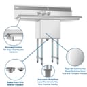 45 in. One compartment Stainless Steel Commercial Sink with Drainboards and Faucet, Bowl Size 15"x 15"x 12 view 10