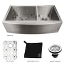 36 In. Courchevel Farmhouse Apron Mount Double Bowl Stainless Steel Kitchen Sink With Bottom Grid view 6