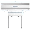 48 in. Two Compartment Stainless Steel Commercial Sink with 2 Drainboards, Bowl Size 12"x 16"x 10 view 10