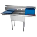 56 in. Two Compartment Stainless Steel Commercial Sink with 2 Drainboards, Bowl Size 12"x 16"x 10 view 1