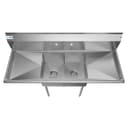 56 in. Two Compartment Stainless Steel Commercial Sink with 2 Drainboards, Bowl Size 12"x 16"x 10 view 4