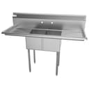 56 in. Two Compartment Stainless Steel Commercial Sink with 2 Drainboards, Bowl Size 12"x 16"x 10 view 7
